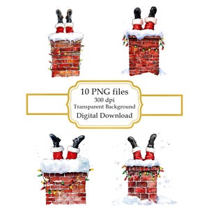Santa's Legs Sticking out of a Red Brick Chimney PNG Clipart Bundle- Digital Download