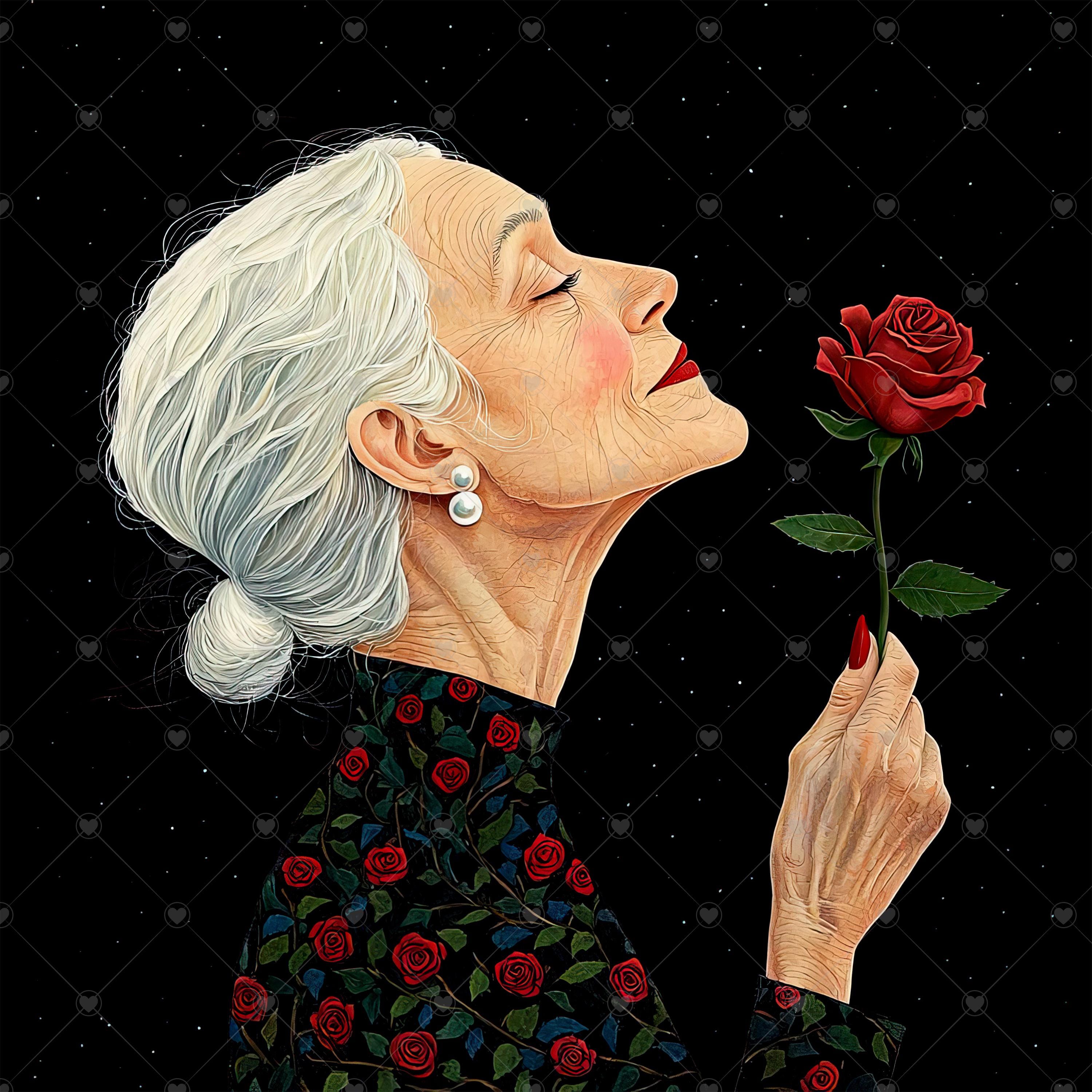 Old Lady With a Red Rose JPG Clipart Bundle- Digital Download - Etsy