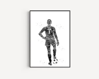 Female Soccer Goalkeeper, Personalized Name and Number, Sport, Watercolor Art Gift, Printable Poster