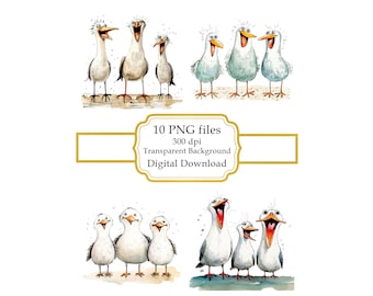 Adorable Loudly Laughing Seagulls PNG Clipart Bundle- Digital Download