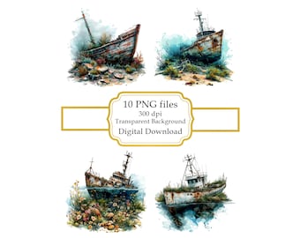 Shipwreck Submerged in Water PNG Clipart Bundle- Digital Download