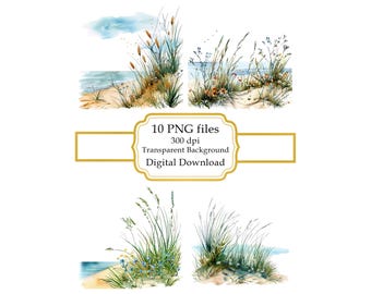 Grass and Wildflowers by the Coast PNG Clipart Bundle- Digital Download