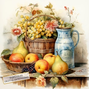 Shabby Chic nature morte Fruits Clipart Bundle-10 JPG aquarelles de haute qualité-création, tenue d'un journal, fourniture de scrapbooking, téléchargement numérique