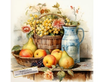 Shabby Chic Still Life Fruits JPG Clipart Bundle- Digital Download