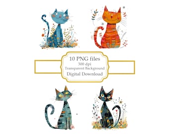 Adorable Cat PNG Clipart Bundle- Digital Download