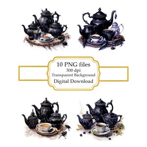 Dark Witch's Magic Tea Set PNG Clipart Bundle- Digital Download