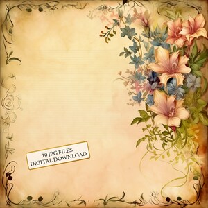 Vintage bloemen journaling pagina clipart bundel-10 hoge kwaliteit aquarel JPGs-decoupage ambacht, ongewenste journaling, plakboek, digitale download