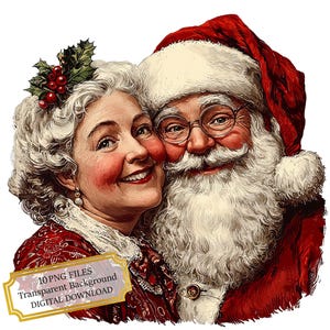 Santa Claus and Mrs Claus Hugging Lovingly PNG Clipart Bundle- Digital Download