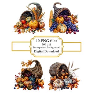 Thanksgiving Cornucopia PNG Clipart Bundle- Digital Download