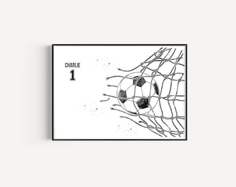 Soccer Ball, Soccer Goalkeeper Personalized Name and Number, Sport, Watercolor Art Gift, Printable Poster
