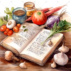 Grandma's Soup Cookbook Clipart Bundle- 10 High Quality Watercolor Jpgs