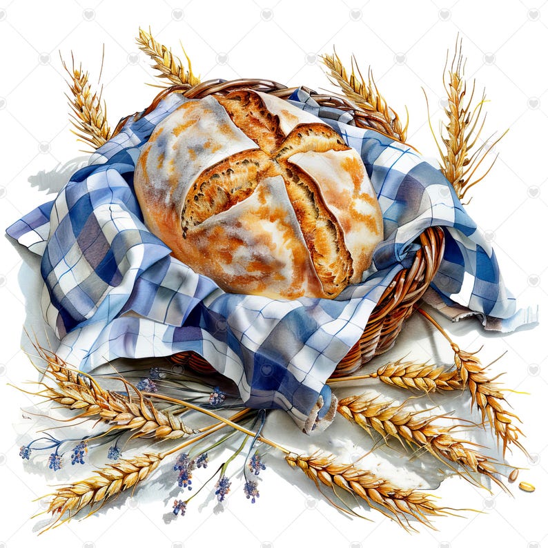 Rustikt bröd i korg PNG Clipart-paket - Digital nedladdning bild 10