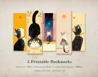 Ensemble de feuilles de marque-page imprimable JPG chat curieux - téléchargement numérique