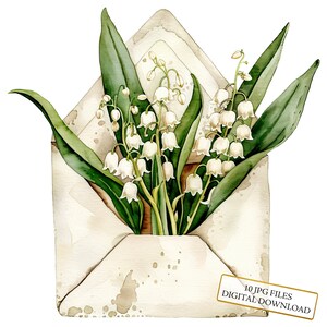 Muguet à l'intérieur de l'enveloppe Clipart - 10 JPG aquarelles de haute qualité - créations artisanales, journalisation, fournitures de scrapbooking, téléchargement numérique