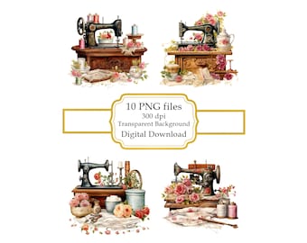 Vintage Floral Sewing Items PNG Clipart Bundle- Digital Download