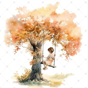 Little Girl on a Tree Swing PNG Clipart Bundle- Digital Download image 6