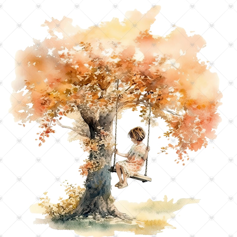 Little Girl on a Tree Swing PNG Clipart Bundle- Digital Download image 6