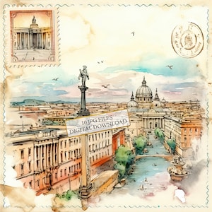 Bundle de cliparts vintage de Rome - 10 JPG aquarelles de haute qualité - création, tenue d'un journal, fourniture de scrapbooking, téléchargement numérique