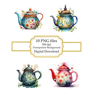 Whimsical Magic Teapot PNG Clipart Bundle- Digital Download