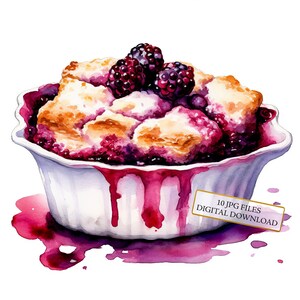 Pacote de clipart de sapateiro de amora-preta - 10 JPGs de aquarela de alta qualidade - Sobremesa, arte culinária, diário, suprimentos para scrapbook, download digital