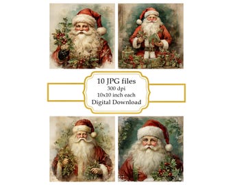 Shabby Chic Santa Claus JPG Clipart Bundle- Digital Download
