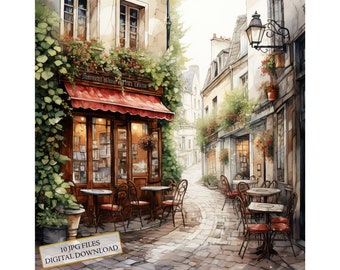 Cafe in Narrow Alley JPG Clipart Bundle- Digital Download