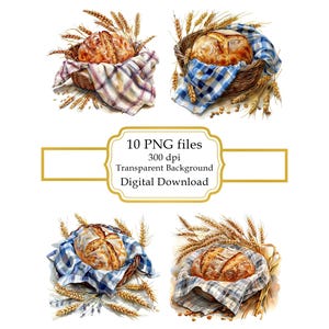 Rustic Bread in Basked PNG Clipart Bundle- Digital Download