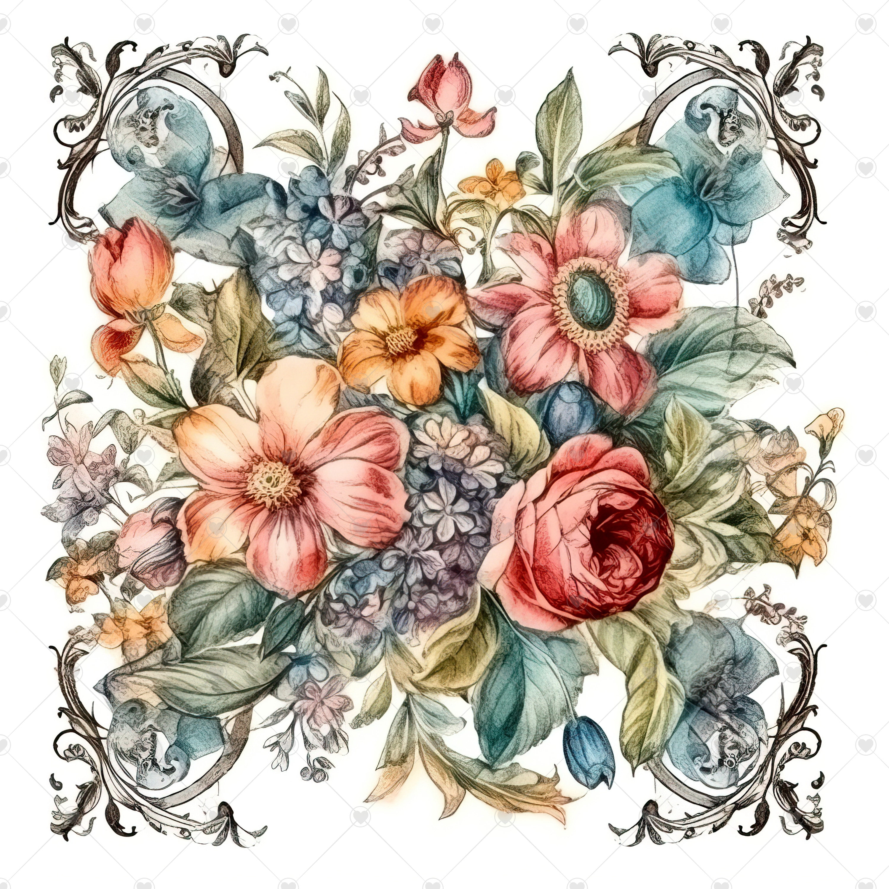 Vintage Floral Napkins Clipart Bundle 10 High Quality Etsy