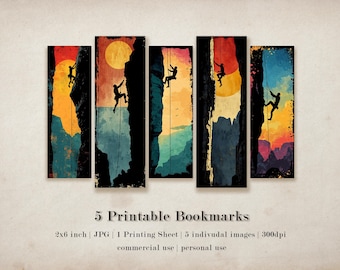 Rock Climber JPG Printable Bookmark Sheet Set- Digital Download