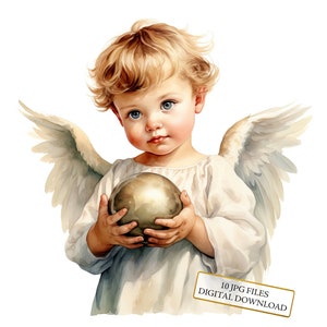 Kleiner Engel Junge mit Weihnachten Ornament Clipart Bundle - 10 hochwertige Aquarell JPGs - Journaling, Scrapbook Versorgung Digital Download