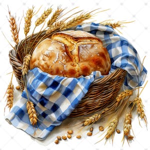 Rustikt bröd i korg PNG Clipart-paket - Digital nedladdning bild 9
