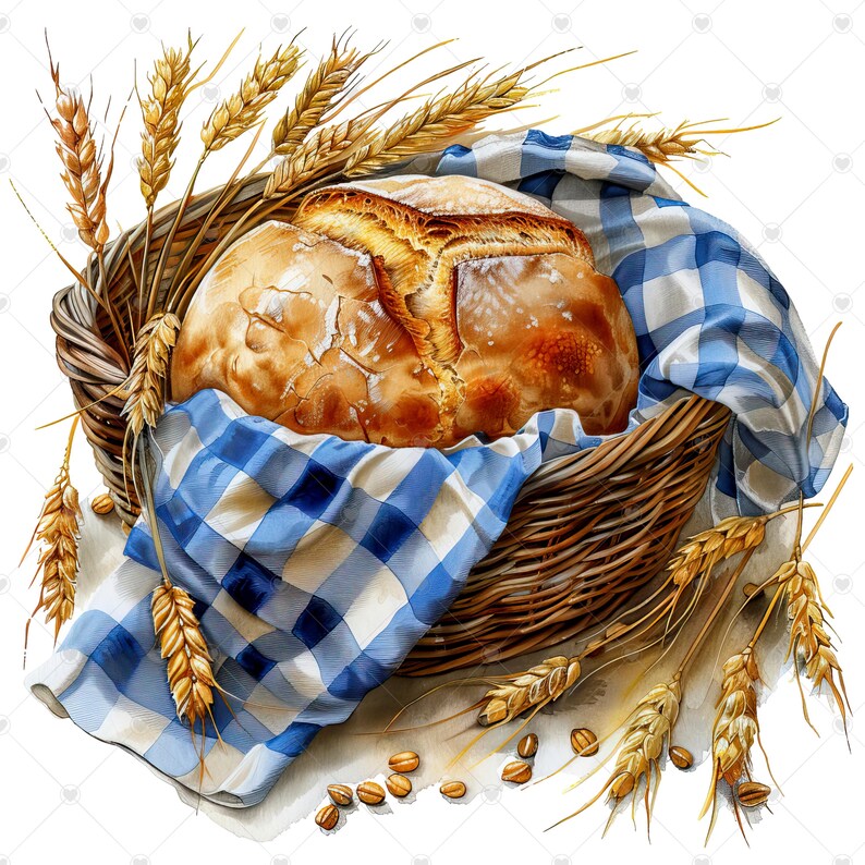 Rustikt bröd i korg PNG Clipart-paket - Digital nedladdning bild 9