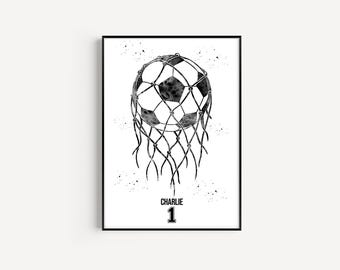 Soccer Ball, Soccer Goalkeeper Personalized Name and Number, Sport, Watercolor Art Gift, Printable Poster