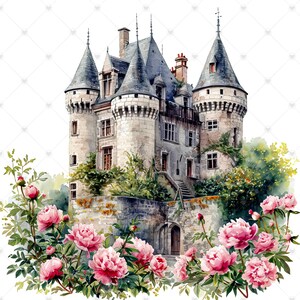 French Castle Overgrown with Flowers PNG Clipart Bundle- Digital Download image 9