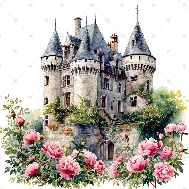 French Castle Overgrown with Flowers PNG Clipart Bundle- Digital Download image 9