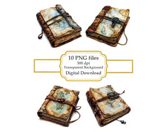 Old Worn Out Travel Journal PNG Clipart Bundle- Digital Download