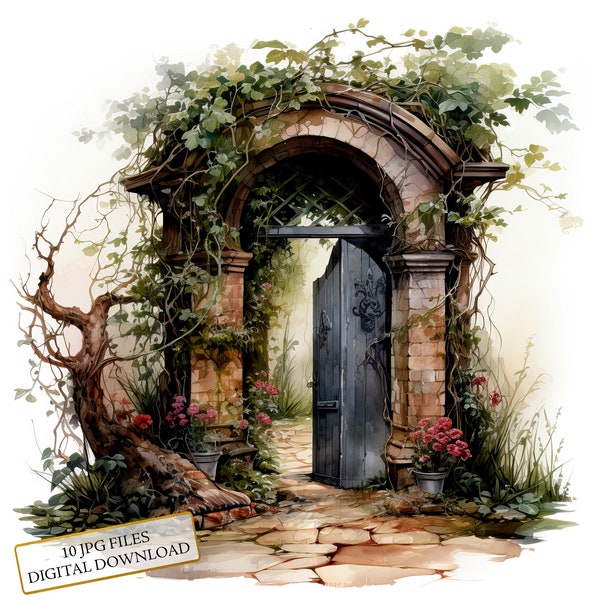 Secret Garden Clipart Bundle- 10 High Quality Watercolor JPGs- Crafting, Journaling, Scrapbook Supply, Digital Download