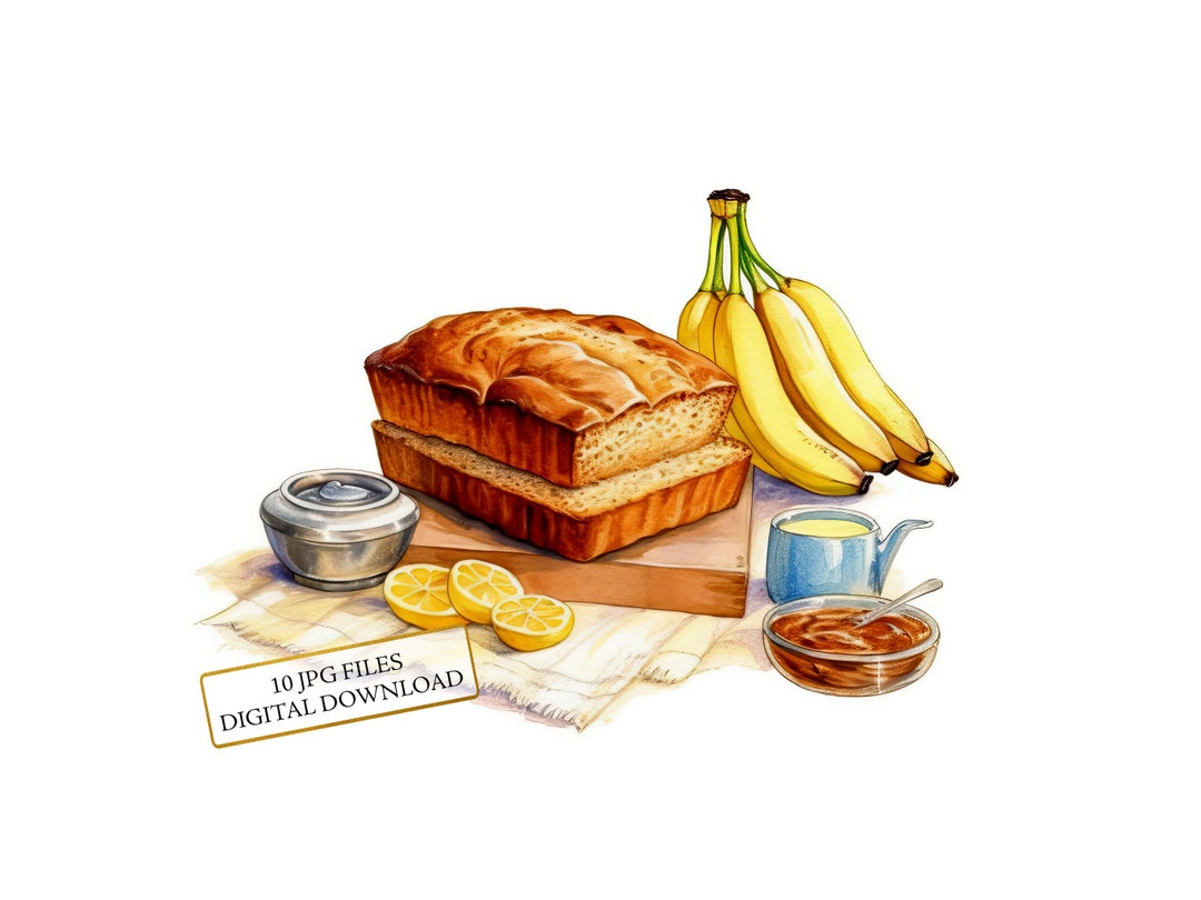 Banana Bread Clipart Bundle 10 High Quality Watercolor Jpgs Baking Art