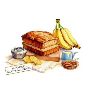 Bananenbrot Clipart Bundle - 10 hochwertige Aquarell JPGs - Backkunst, Journaling, Scrapbooking, digitaler Download