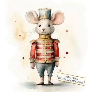 Petite souris Noël casse-noisette Clipart Bundle - 10 JPG aquarelles de haute qualité - hiver, journalisation, fournitures de scrapbooking, téléchargement numérique