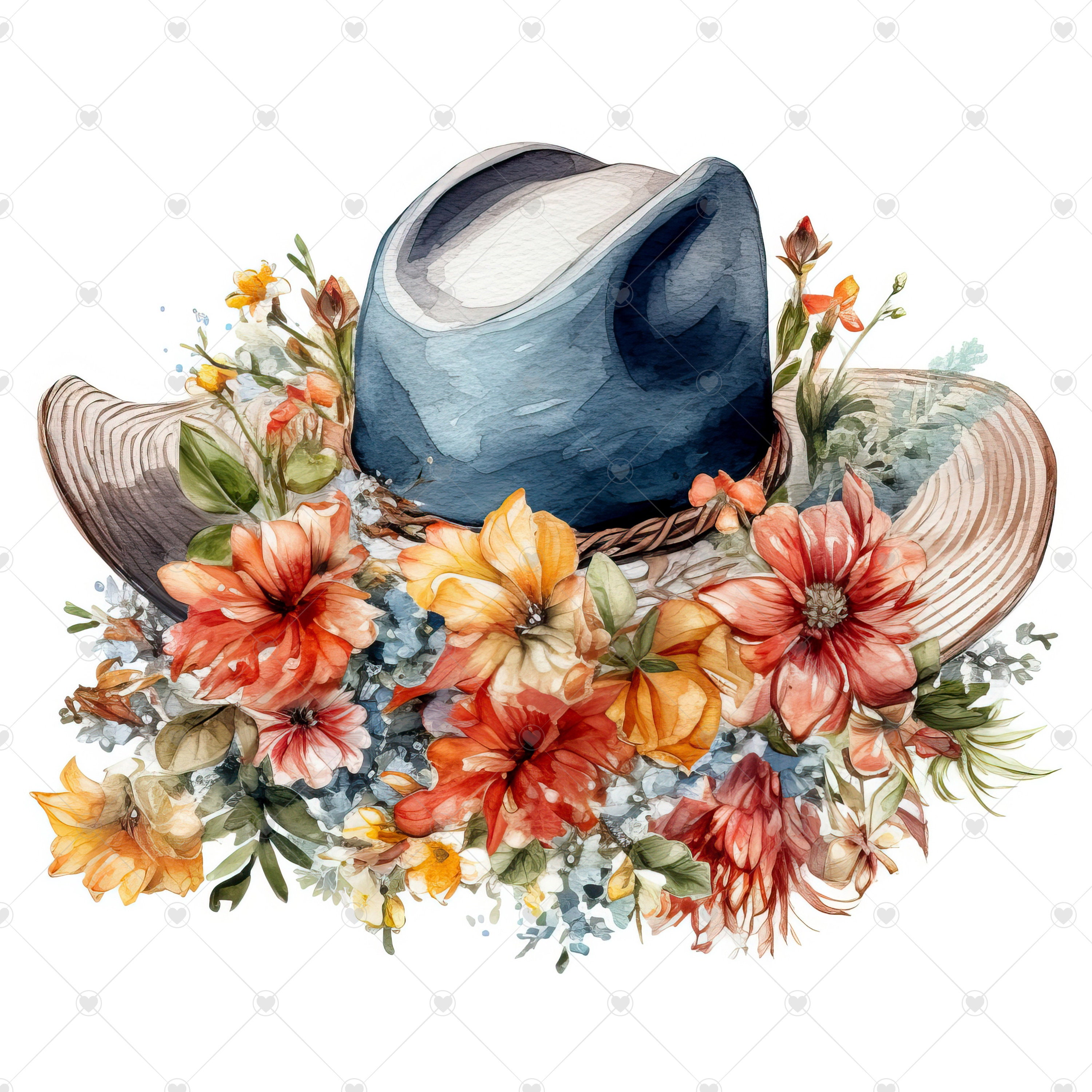 Cowboy Hat With Flowers Clipart Bundle 10 High Quality - Etsy