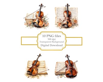 Violin with Music Sheets PNG Clipart Bundle- Digital Download