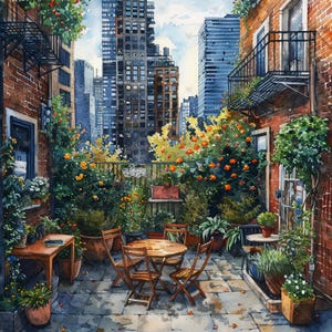 Cozy Urban Garden Among Skyscrapers JPG Clipart Bundle- Digital Download image 8