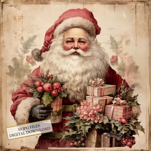 Bundle de cliparts père Noël rose chic minable - 10 JPG aquarelles de haute qualité - Noël, artisanat, fournitures de scrapbooking, téléchargement numérique