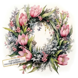 Paquete de imágenes prediseñadas de coronas de Pascua Shabby Chic: 10 imágenes JPG de acuarela de alta calidad. Material para manualidades, diarios, álbumes de recortes y descarga digital.