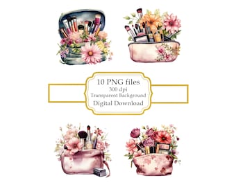 Floral Makeup Tasche PNG Clipart Bundle-Digital Download