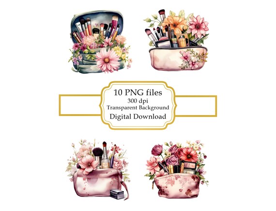 Floral Makeup Bag PNG Clipart Bundle- Digital Download