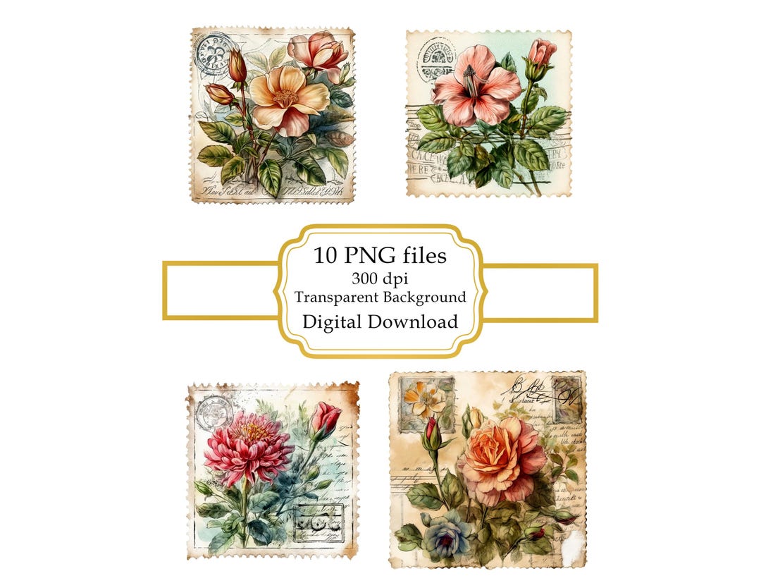 Vintage Postage Stamps PNG Clipart Bundle- Digital Download - Etsy