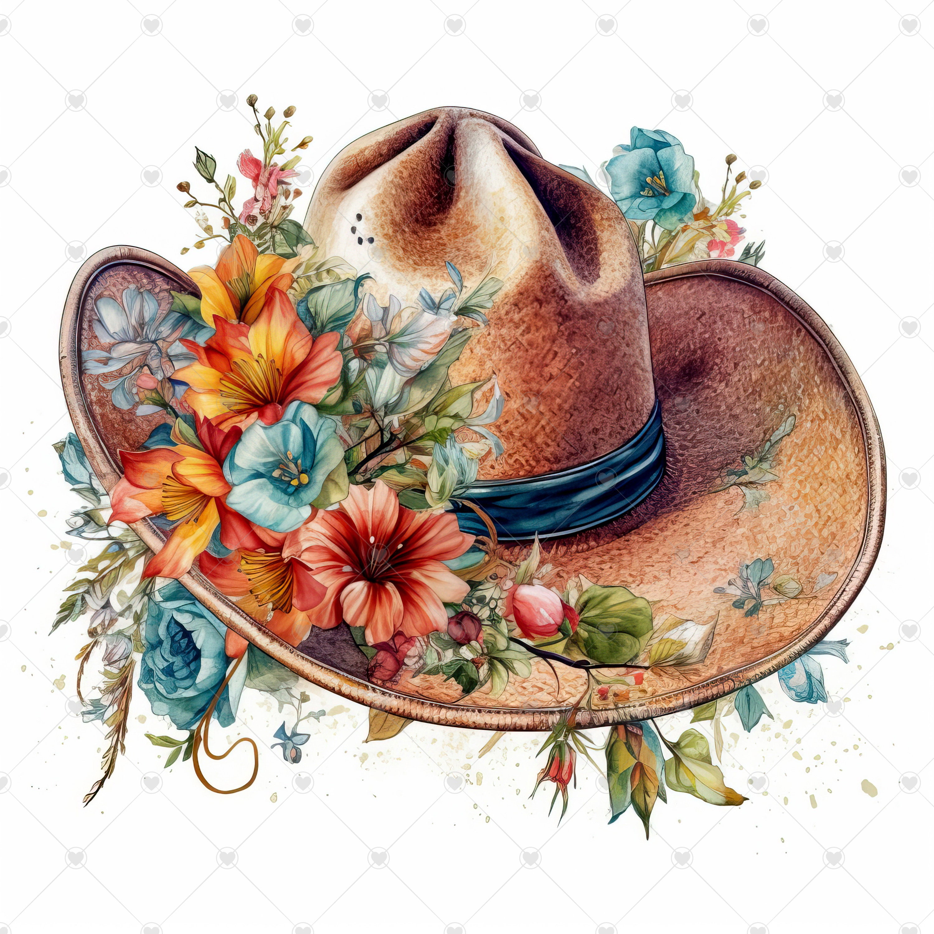 Cowboy Hat With Flowers Clipart Bundle 10 High Quality - Etsy