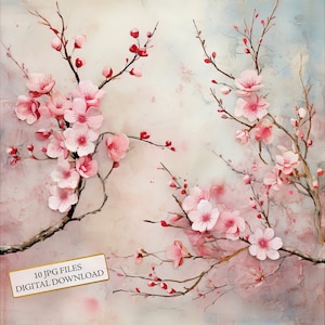 Shabby Chic Vintage Japanische Kirschblüte Seite Clipart Bundle - 10 hochwertige Aquarell JPGs - Decoupage, Scrapbooking, digitaler Download